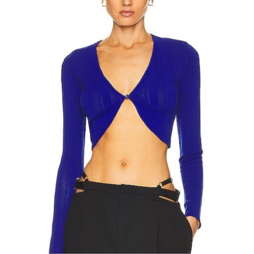 Fleur du Mal Sheer Stripe Knit Cardigan Electric Blue NWT Size S